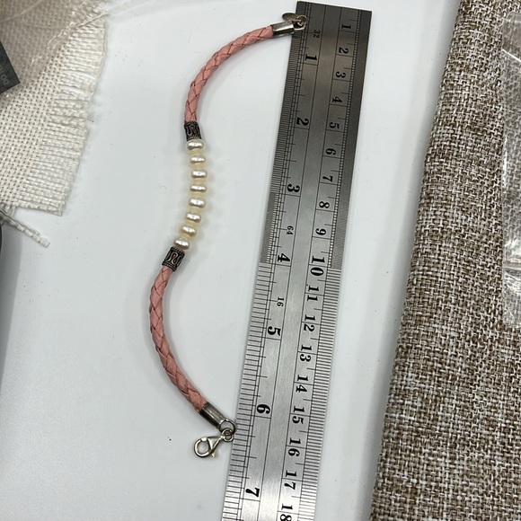 🌸 Vintage Honora Pink Leather & Pearl Bracelet - 7.25" Lobster Clasp - Picture 9 of 9